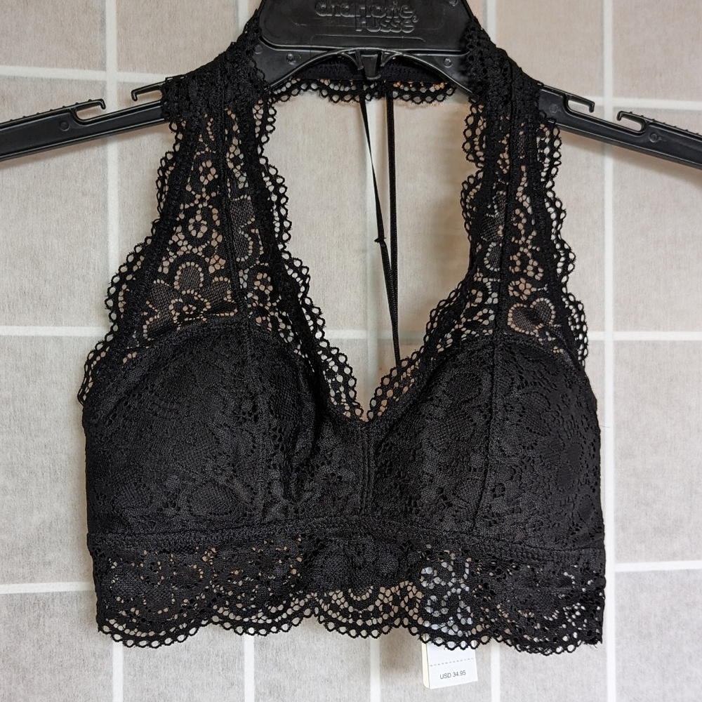 Aerie Black Lace Halter Bralette